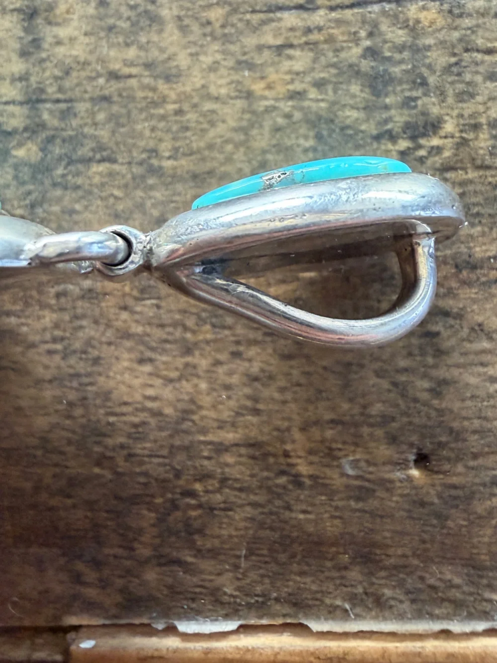 Southwestern Native Turquoise Sterling Silver Two Stone Pendant Signed FW Lente